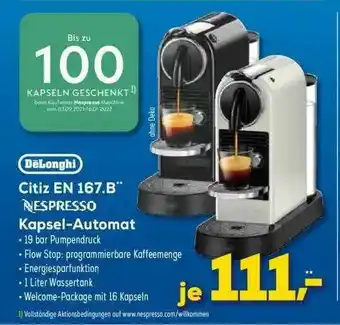 Euronics XXL Delonghi Citiz En 167.b Nespresso Kapsel-automat Angebot