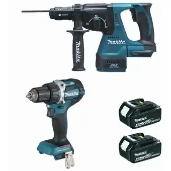 ManoMano Set aus 2 Maschinen 18 v Li-Ion 5 Ah Makita Bohrmaschine DDF484 + Bohrer DHR243 - 2 Akkus, Ladegerät, Koffer - DLX2191TJ Angebot