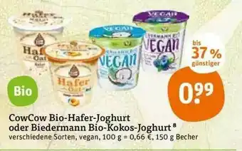 tegut Cowcow Bio-hafer-joghurt Oder Biedermann Bio-kokos-joghurt Angebot