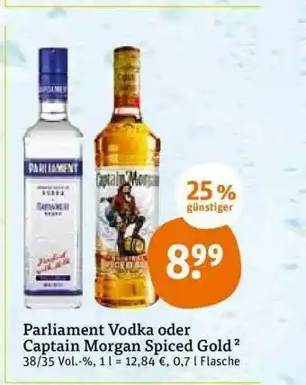 tegut Parliament Vodka Oder Captain Morgan Spiced Gold Angebot