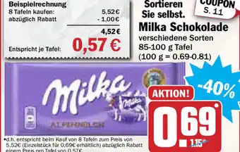 Hit Milka Schokolade 85-100g Angebot