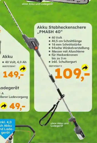 Globus Baumarkt PRIMASTER Akku Stabheckenschere „PMASH 40" Angebot
