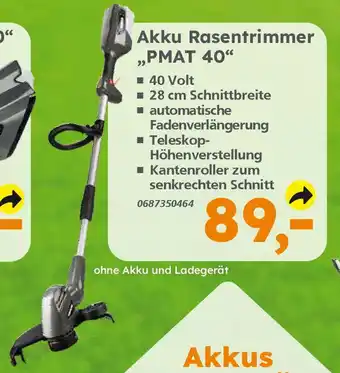 Globus Baumarkt PRIMASTER Akku Rasentrimmer „PMAT 40" Angebot