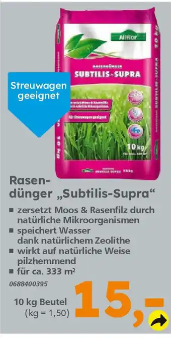 Globus Baumarkt Rasendünger „Subtilis-Supra" 10 kg Beutel Angebot