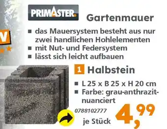 Globus Baumarkt PRIMASTER Gartenmauer Halbstein Angebot