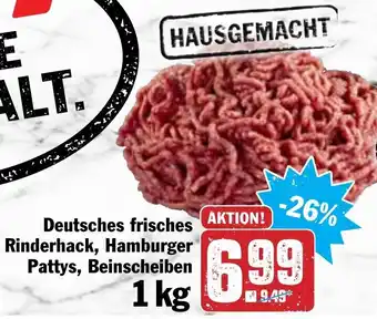 Hit Deutsches frisches Rinderhack, Hamburger Pattys, Beinscheiben 1kg Angebot