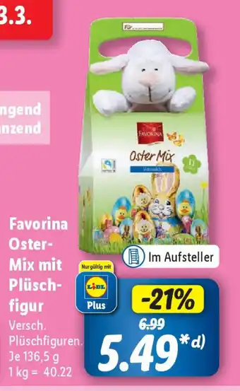 Lidl Favorina Oster- Mix mit Plüsch- figur 136,5g Angebot