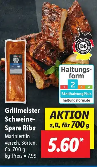 Lidl Grillmeister Schweine- Spare Ribs 700g Angebot