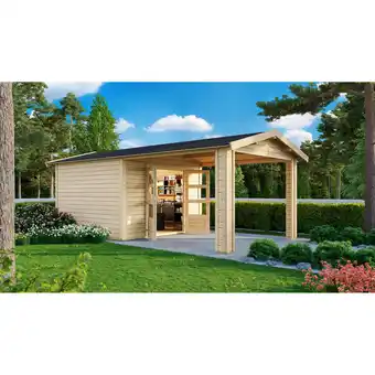 toom Baumarkt Karibu Gartenhaus 'Mylau 3' mit Anbaudach 480 x 244 x 242 cm naturfarben Angebot