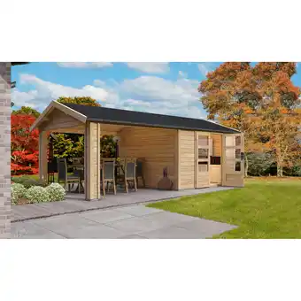 toom Baumarkt Karibu Gartenhaus 'Mylau 7' mit Anbaudach 600 x 304 x 250 cm naturfarben Angebot