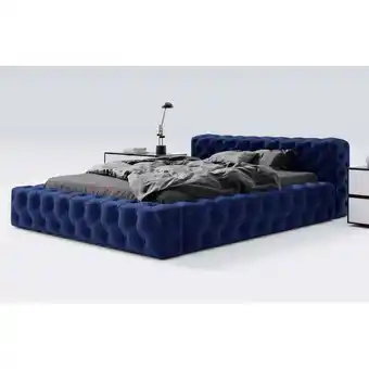 ManoMano Glamour Polsterbett 140x200 cm Armani Bis - Premium Doppelbett, Samtstoff, Lattenrost - Blau (Magic velvet 2216) - Blau - Gra Angebot