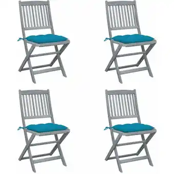 ManoMano 4er Set Gartenstühle Gartensessel Klappbare Stühle für Garten Terrasse Balkon mit Kissen Massivholz Akazie DE19421 - Blau Angebot