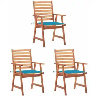 ManoMano 3 Stk.Garten-Essstühle,Küchenstühle,Essstühle moderne mit Kissen Massivholz Akazie -53934 - Blau Angebot