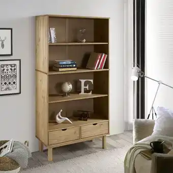 ManoMano Bücherregal, Standregal, Aufbewahrungsregal, Bücherschrank otta mit 2 Schubladen Braun Massivholz Kiefer OQN61103 Maisonchic Angebot