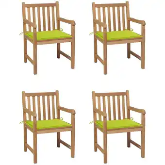 ManoMano 4 Stk. Gartenstühle, Gartensessel, Gartengarnitur, Balkonstühle mit Hellgrünen Kissen Massivholz Teak LLOAQ572395 Maisonchic Angebot