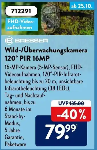 Aldi Süd Bresser Wild/ überwachungskamera 120 PIR 16MP Angebot