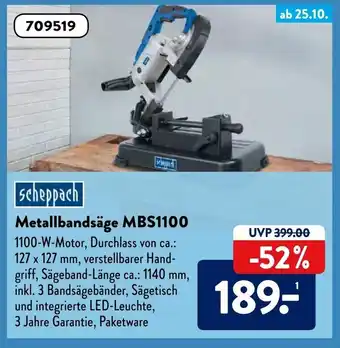 Aldi Süd Scheppach Metallbandsäge MBS1100 Angebot