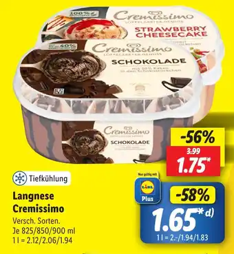 Lidl Langnese Cremissimo 825/850/900 ml Angebot