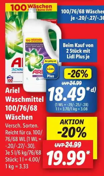 Lidl Ariel Waschmittel 100/76/68 Wäschen Angebot