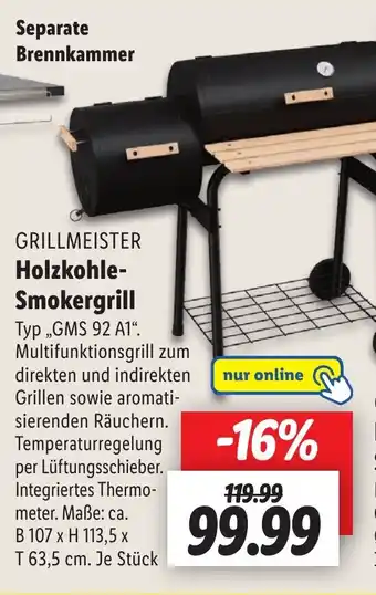 Lidl GRILLMEISTER Holzkohle- Smokergrill Angebot