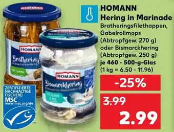 Kaufland HOMANN Hering in Marinade 460-500 g Glas Angebot