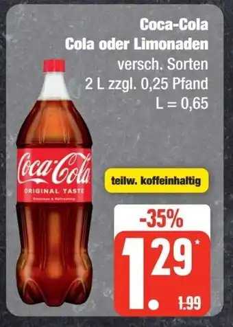 Edeka Frischemarkt Coca-Cola Cola oder Limonaden versch. Sorten 2L Angebot