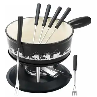 ManoMano Fondue-Set schwarz weiß Kuhdekor 9-teilig 22cm - 404350 - tableandcook Angebot