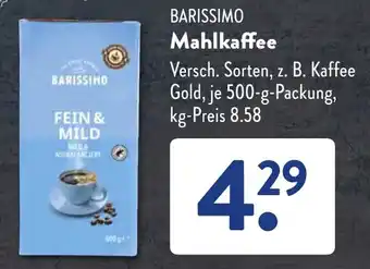 Aldi Süd BARISSIMO Mahlkaffee 500 g Packung Angebot