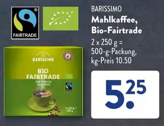 Aldi Süd BARISSIMO Mahlkaffee, Bio-Fairtrade 500-g-Packung Angebot