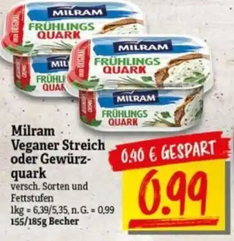 NP Discount Milram Veganer Streich oder Gewürz- quark 155/185g Becher Angebot