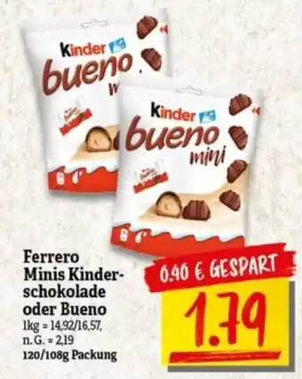 NP Discount Ferrero Minis Kinder- schokolade oder Bueno 120/108g Packung Angebot