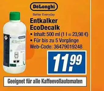 Expert Delonghi Entkalder Ecodecalk Angebot