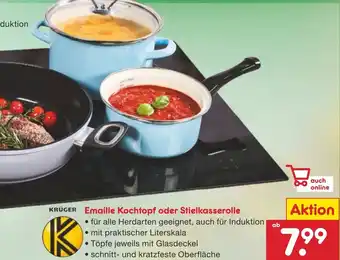 Netto Marken-Discount KRÜGER Emaille Kochtopf oder Stielkasserolle Angebot