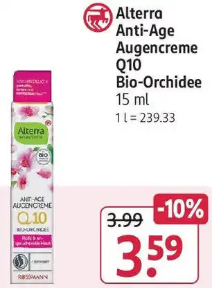 Rossmann Alterra Anti-Age Augencreme Q10 Bio-Orchidee 15 ml Angebot