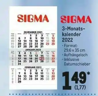 METRO Sigma 3-monatskalender 2022 Angebot