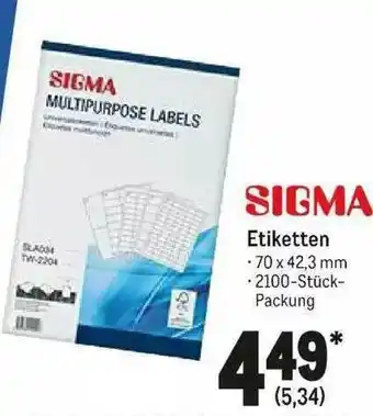 METRO Sigma Etiketten Angebot