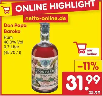 Netto Marken-Discount Don Papa Baroko Rum 0,7 Liter Angebot