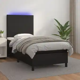 ManoMano Boxspringbett mit Matratze & LED Bett für Erwachsene Schlafzimmerbett Schwarz 90x200 cm Kunstleder NGIVN9907243 BonneVie Angebot