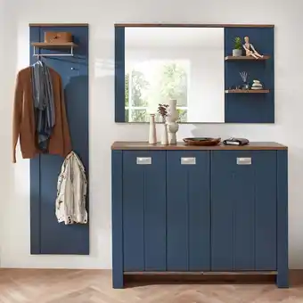 ManoMano Lomadox - Garderoben Set mit Paneel und Spiegel, blau im Landhausstil mit Eiche, DEVON-36 - blau Angebot