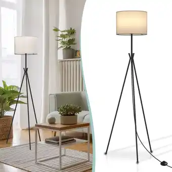 Hornbach EMKE Stehlampe Briana, E27 Stativ-Stehleuchte Textil Vintage, Schwarz Standleuchter Design Bodenlampe Modern mit Fußschalte,  Angebot