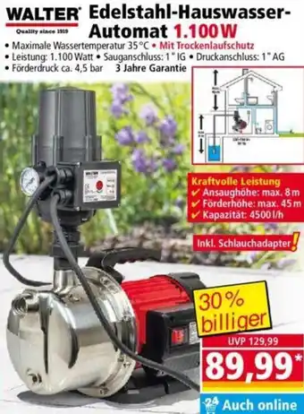 Norma WALTER Edelstahl-Hauswasser- Automat 1.100W Angebot