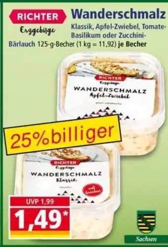 Norma RICHTER Wanderschmalz Klassik, Apfel-Zwiebel, Tomate- Basilikum oder Zucchini- Bärlauch 125-g-Becher Angebot