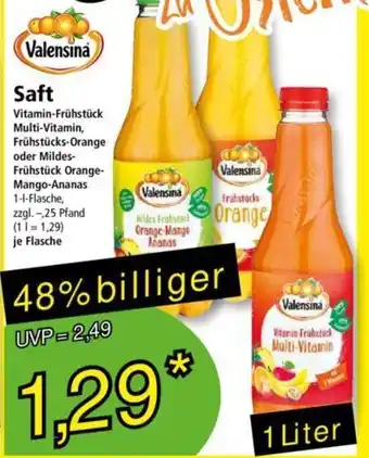 Norma Valensina Saft Vitamin-Frühstück Multi-Vitamin, Frühstücks-Orange oder Mildes- Frühstück Orange- Mango-Ananas 1-I-Flasche Angebot