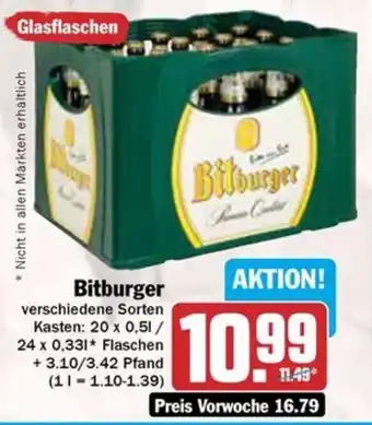 Hit Bitburger Kasten: 20 x 0,5 l/ 24 x 0,33 l Flaschen Angebot