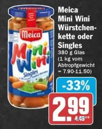 Hit Meica Mini Wini Würstchen- kette oder Mini Singles 380 g Glas Angebot