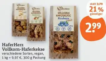 tegut HaferHerz Vollkorn-Haferkekse 300 g Packung Angebot