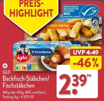 Aldi Nord IGLO Backfisch-Stäbchen/ Fischstäbchen 364 g oder 450 g Angebot