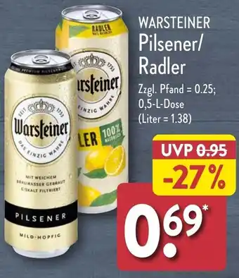 Aldi Nord WARSTEINER Pilsener/ Radler 0,5 L Dose Angebot