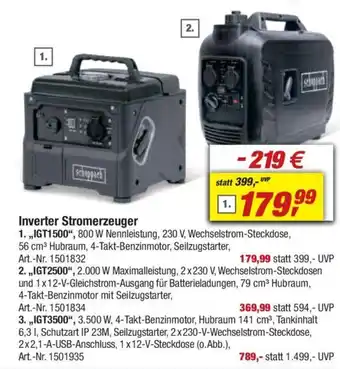 toom Baumarkt Scheppach Inverter Stromerzeuger 1 "IGT1500" Angebot