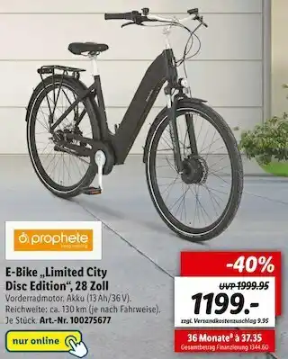 Lidl Prophete e-bike „limited city disc edition“ Angebot